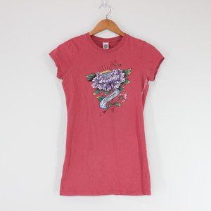 Ed Hardy Red Graphic Baby Tee T-Shirt Dress